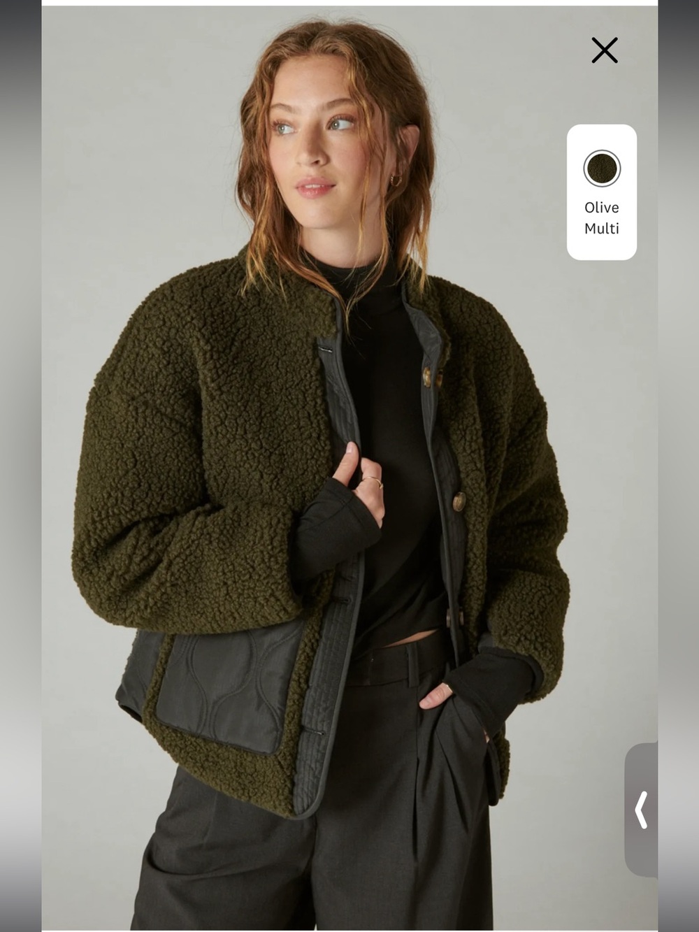 Lucky Brand Reversible Olive Green Teddy Sherpa Jacket Quilted